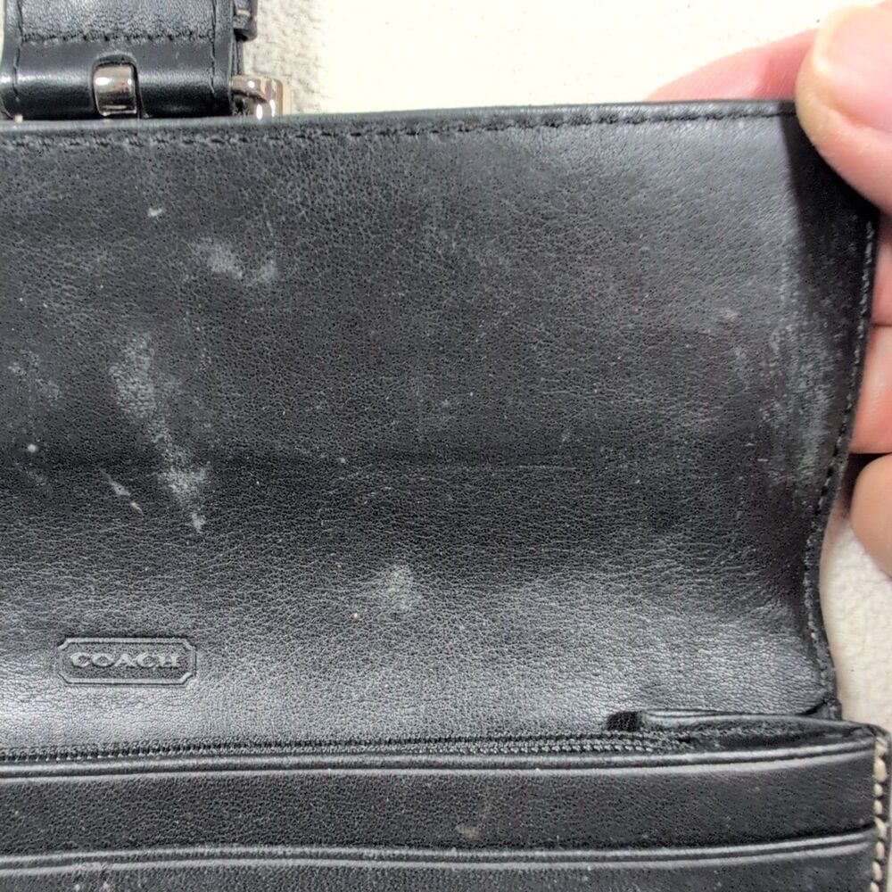 Vintage Coach Soho Clutch Black Leather Wallet Accordion Buckle Contrast Stitch - Picture 13 of 15